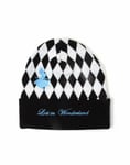 OFFICIAL DISNEY ALICE IN WONDERLAND EMBROIDED CHECKERED CUFFED BLACK BEANIE