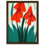 Wee Blue Coo Modern Abstract Crimson Red Bloom Wild Flowers Teal Leaves on White Artwork Framed A3 Wall Art Print