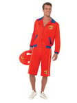 Smiffys Costume de maître-nageur plage homme Baywatch, Rouge, avec veste et short long