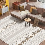 Vamcheer Tapis Salon Lavable 120x170 - Grand Tapis Salle a Manger,Moquette Chambre/Descente de Lit,Tapis de Sol Lavable en Machine,Tapis terrasse, Couloir,Antidérapant et résistant,Beige/Blanc