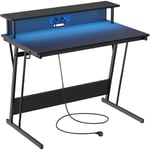 Vasagle - Bureau Gaming avec led et Multiprise, Table Gamer, Bureau Informatique avec Rehausseur d'Écran, pour 2 Ordinateurs, pour Chambre, 60 x 100