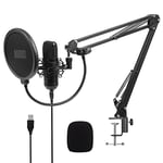 August Micro Bras PC Articulé USB Condensateur Cardioïde Unidirectionnel REC100 Kit Microphone pour Ordinateur Youtube Zoom Teams Podcast Gaming Enregistrement Studio - Support Antichoc & Filtre Pop