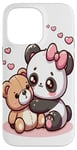 Coque pour iPhone 14 Pro Max Adorable panda et ours en peluche câlins style kawaii