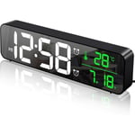 Réveil Numérique, Horloge Murale Réveil Matin LED Digital Miroir Grand Ecran avec Température Date, 2 Alarme, 40 Musique, 6 Luminosité Variable, USB