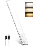 FULEN Lampe LED Rechargeable, 38CM Barre LED Cuisine avec Détecteur de Mouvement Intérieur, Lumière Sans Fil avec Batterie 3500mAh, Éclairage LED Cuisine Sous Meuble, 3 Températures de Couleur,Argent