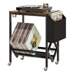 2 Tiers Record Player Table Hold 80 Albums Turntable Stand w/Pocket & Wheels UK