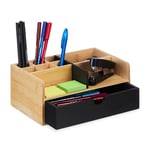 Relaxdays Organisateur Bureau, 1 tiroir, 9 Compartiments, Bambou, HxLxP: 10x25x15,5cm, Espace de Travail, Nature - Noir