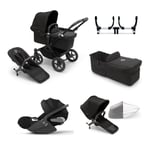 bugaboo Donkey Black Donkey Donkey PLATINUM I-Size Barnevogn 5 Mono Complete inkl. påbyggsett og liggedel 5 Complete, Twin-adapter og cybex Cloud T bilbarnestol Black