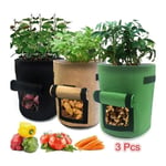 3Pcs 10Gallon Sac De Culture De Pommes De Terre Croissance, Sacs a Plantes Pour Pomme Vegetale Tissu Durable Avec Rabat Et Poignee