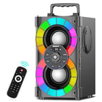 BSZHI Bluetooth Speakers 80W Big Powerful Wireless TWS Loud Portable Outdoor Home Party Speaker with LED Lights, Subwoofer, FM Radio, Remote and Stereo Bass Sound Boombox