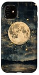 iPhone 11 Full Moon & Stars Abstract Sky Dark Cottagecore Painting Art Case