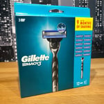 🟢 Gillette Mach3 Razor Replacement Cartridges 12 x Blade Refills + Handle Stick