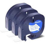 3-pack kompatibel för Dymo Label Maker Refills 91331 S0721660 Vit plast etikettband 12mm x 4m (1/2\" x 13') för Dymo L"