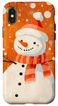 Coque pour iPhone X/XS Orange Art Déco Géométrique Bonhomme de neige Scène d'hiver