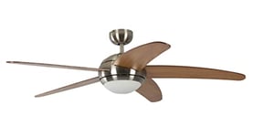 Pepeo Ventilateur de plafond Melton avec éclairage et télécommande, boîtier en nickel, lame couleur miel - érable, 132 cm, pour pièces jusqu'à 25 m²