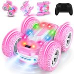 Voiture Télécommandée Fille, Jouet Enfant 8 9 10 11 12 Ans 4WD Voiture Cascadeuse 360° Rotation avec Lumière LED RC Drift Course Camion Tout Terrain Jeux Exterieur Jardin Cadeaux Garçons Filles (Rose)