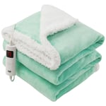 Electric Heated Throw Over Blanket Digital Control Large Washable Fleece Green