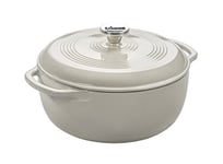 Lodge 3 Quart Enameled Cast Iron Dutch Oven with Lid – Dual Handles – Oven Safe up to 500° F or on Stovetop - Use to Marinate, Cook, Bake, Refrigerate and Serve – Oyster White