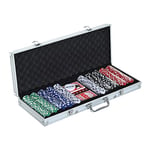 HOMCOM Mallette de Poker Coffret de Poker Complet avec 500 jetons 2 Jeux de Cartes + 5 dés Bouton Dealer 2 clés alu.