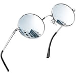 Joopin Lunettes de Soleil Femme et Homme Polarisées Rétro Hippie UV400 Monture Métal,Lunette Ronde Effet Miroir Argent Miroir