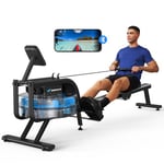 MERACH Water Rowing Machines for Home Gym, Fitness Water Rower with 6 Levels of Resistance, Built-in Monitor, Max 150 kg Weight Capacity, App Compatible