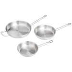 Amazon Basics Set of 3 Stainless Steel Aluminum-Clad Frying Pan Skillet Set, Oven Safe, with 20 cm, 24 cm and 30 cm Pans, Silver (Previously AmazonCommercial brand)