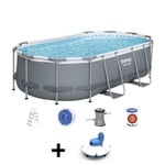 Kit Piscine hors sol tubulaire BESTWAY - Power Steel™ - 427 x 250 x 100 cm - Ovale + Robot aspirateur Frisbee