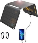 FlexSolar Panneau Solaire Portable ETFE 20 W, Chargeur de Panneau Solaire Pliable avec QC3.0 (18 W), Port DC, Panneau Solaire monocristallin étanche IP67 pour Smartphones Samsung Galaxy, Camping,