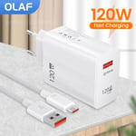 120W USB-laddare Snabbladdning QC3.0 USB C-kabel Typ C-kabel Mobiltelefonladdare för Huawei Samsung Xiaomi Quick Charge EU-Vit-10A