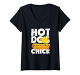 Womens Hot Dog Chick Funny Food Humor Design V-Neck T-Shirt