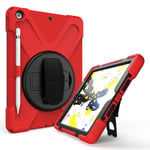 iPad 10.2 (2019/2020/2021) - SWIVEL Hybrid-skal med stöd och hållare för pekpenna Röd