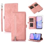 Asuwish Phone Case for Samsung Galaxy A25 5G Wallet Cover With Tempered Glass Screen Protector and Crossbody Wrist Strap Leather Flip Zipper Credit Card Holder Stand Cell A 25 25A Women Men Pink