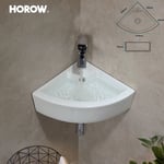 Horow - Lavabo de salle de bain, en céramique, mini lavabo, petit wc, lavabo à poser, salle de bain, 46 x 32 x 12,5 cm, lavabo mural avec trop-plein
