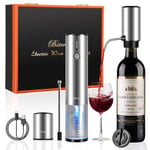 Tire Bouchon Electrique, 4 en 1 Coffret Cadeau avec Ouvre Bouteille Rechargeable, Aérateur de Vin Verseur Automatique, Coupe-Capsule et Bouchon à Vin sous Vide pour Idee Cadeau Homme