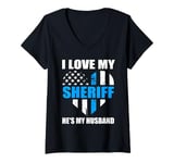 Womens I love my sheriff he's my husband police officer V-Neck T-Shirt