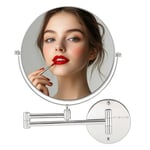 OVENTE Wall Mounted Vanity Makeup Mirror 9 Inch with 10X Magnification and Extendable Arm, Double-Sided with 360 Degree Swivel Mechanism and Zero Distortion, Polished Chrome (MNLFW90CH1X10X)