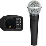 Behringer B205D Ultra-Compact 150 Watt PA/Monitor Speaker System & Shure SM58-LCE Cardioid Dynamic Vocal Microphone with Pneumatic Shock Mount, Spherical Mesh Grille with Built-in Pop Filter