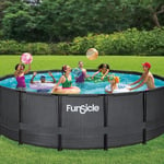 FUNSICLE, Piscine Tubulaire, Hors Sol, Ronde Oasis, 4,57M X 1,22M, Noir Tressé, Livrée avec Épurateur, Échelle, Kit d'entretien, Bâche et Tapis de Sol, pour 7-8 Personnes