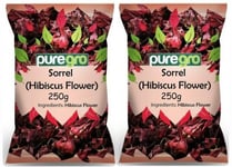 Puregro Dry Sorrel (Hibiscus Flower / Flor de Jamaica) - 250g (PACK OF 2)