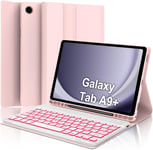 Clavier Samsung Galaxy Tab A9 Plus 11"", Samsung Tab A9+ Clavier, Coque Clavier Italien Bluetooth Rétroéclairé Amovible Pour Samsung Galaxy Tab A9+ 2023 11 Pouces Sm-X210/X216/X218, Rose