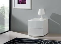 Dmora - Table de chevet Pietro, Table de nuit avec 2 tiroirs, Armoire de chambre, 100% Made in Italy, 50x40h41 cm, Blanc brillant