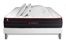 Pack sommier tapissier matelas  Ressorts ensachés et mémoire de forme avec couette et orei