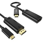 Adaptateur USB C vers HDMI + USB C vers HDMI Câble 1.8M, 4K Adaptateur USBC HDMI [Compatible Thunderbolt 4], 4K 60Hz HDMI Câble Compatible pour MacBook Air/Pro, iPad Pro, Galaxy, Huawei, Dell, HP