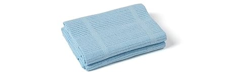 Clair de Lune Baby Cellular Blanket | TWIN PACK | Made with 100% Cotton | Suitable from Birth | Breathable Newborn Baby Wrap/Swaddle | Baby Essentials for Travel/Pram/Moses Basket | 70 x 90 cm (Blue)