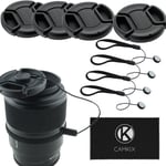 CamKix: 4 caches d'objectif clipsables avec clip de fermeture pour Nikon, Canon, Sony et autres appareils photos DSLR - un chiffon de nettoyage en microfibre inclus (52mm).[G428]