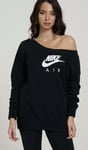 WOMENS NIKE AIR FLEECE LONG CREW TOP OFF SHOULDER CU5426 010 SWEATSHIRT SIZE XS