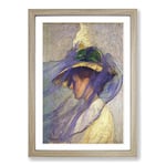 Big Box Art Edmund C. Tarbell The Blue Veil Framed Wall Art Picture Print Ready to Hang, Oak A2 (62 x 45 cm)