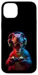 Coque pour iPhone 14 Plus Gaming Dinosaurs- Le T-rex joue aux jeux vidéo