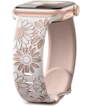 Maledan Floral Engraved Strap Compatible with Apple Watch Straps 41mm 40mm 38mm 42mm for Women, Two-Tone Flower Silicone Sport Band for iWatch Strap SE Series 10 9 8 7 6 5 4 3 2 1, Starlight/Milk Tea