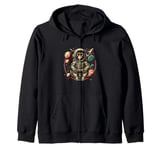 Vintage Space-Travel Astronaut Monkey Loves Astrology Planet Zip Hoodie